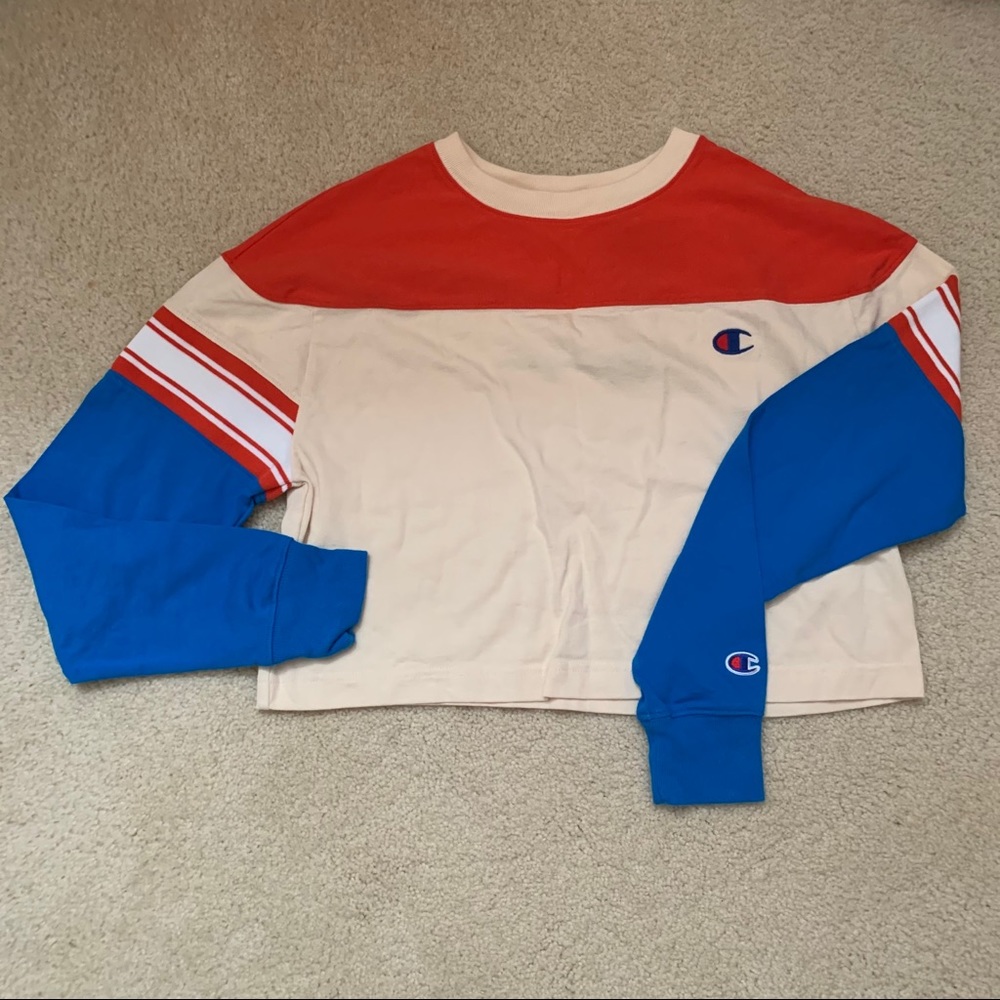 Champion stripe crop long sleeve t-shirt